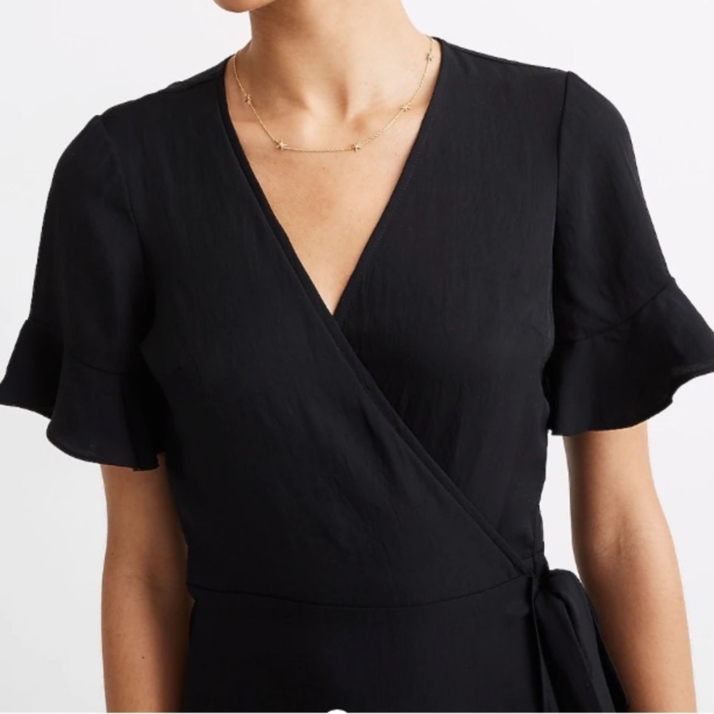 MADEWELL black ruffle sleeve wrap dress midi XXS - Picture 2 of 3